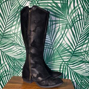 Donald J. Pliner Devi Black Distressed Suede Leather Knee High Boots 8.5 M
